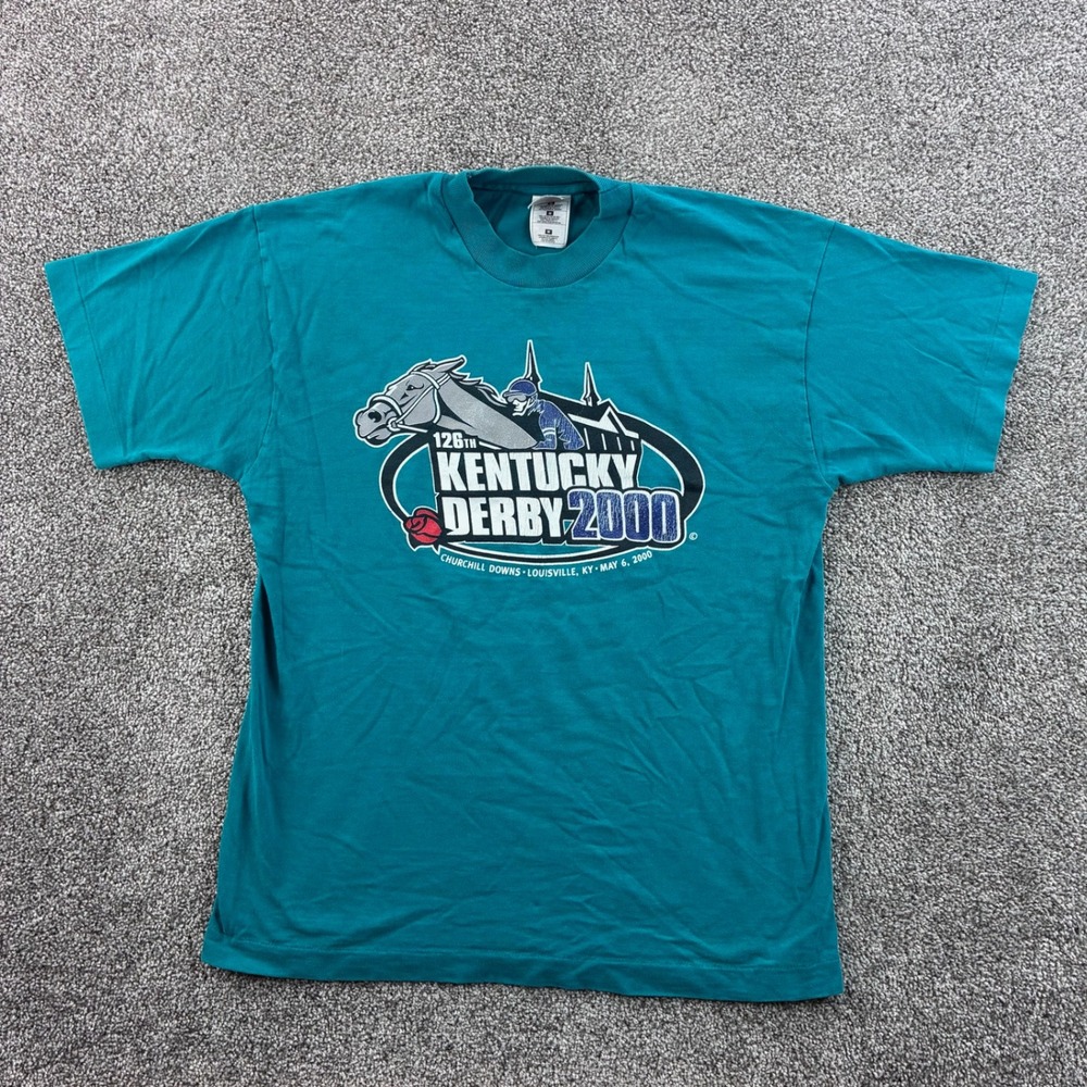 Vintage Kentucky Derby 2000 Shirt Men M Green Cotton Churchill Downs Horse Race